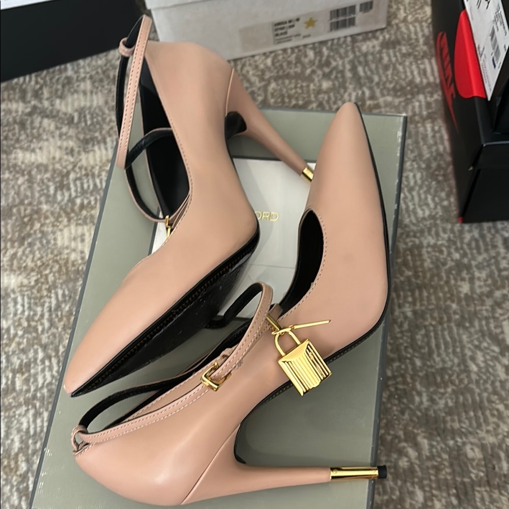 Tom Ford Women's Tan Heels W/ Locket - Picture 3 of 9